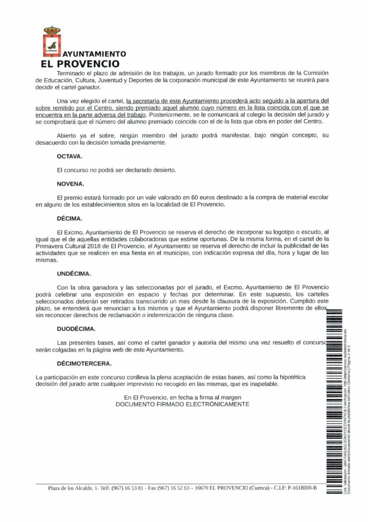Bases del concurso infantil para la elección del cartel anunciador de la «III PRIMAVERA CULTURAL 2018»