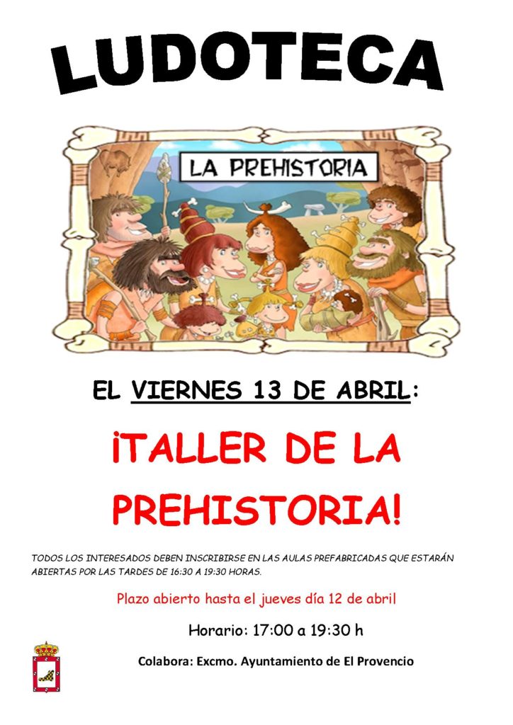 El próximo viernes día 13 de abril la ludoteca oferta el «TALLER DE LA PREHISTORIA»