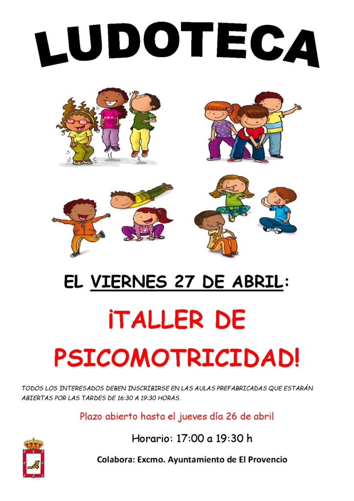 El próximo viernes día 27 de abril la ludoteca oferta el «TALLER DE PSICOMOTRICIDAD»