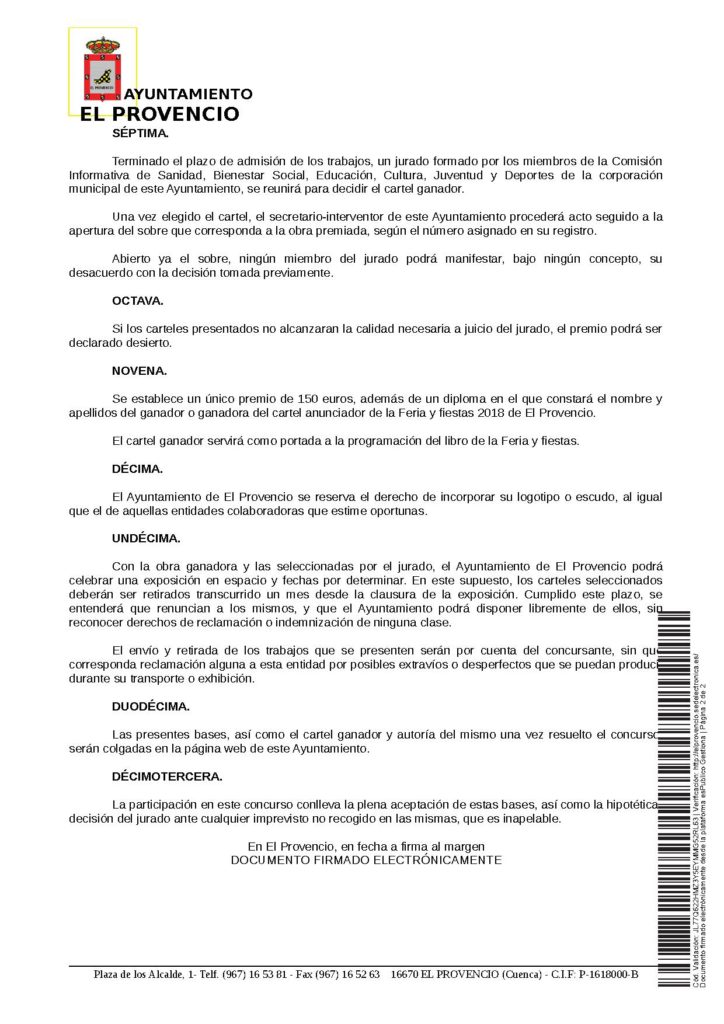 Publicadas las BASES PARA EL CONCURSO DEL CARTEL ANUNCIADOR DE LA FERIA Y FIESTAS 2018