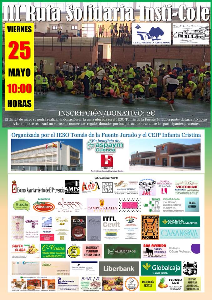 Hoy viernes día 25 de mayo tendrá lugar la III RUTA SOLIDARIA INSTI-COLE