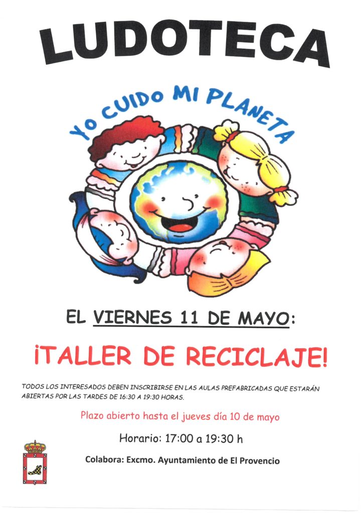 El próximo viernes día 11 de mayo la ludoteca oferta el «TALLER DÍA DE RECICLAJE»