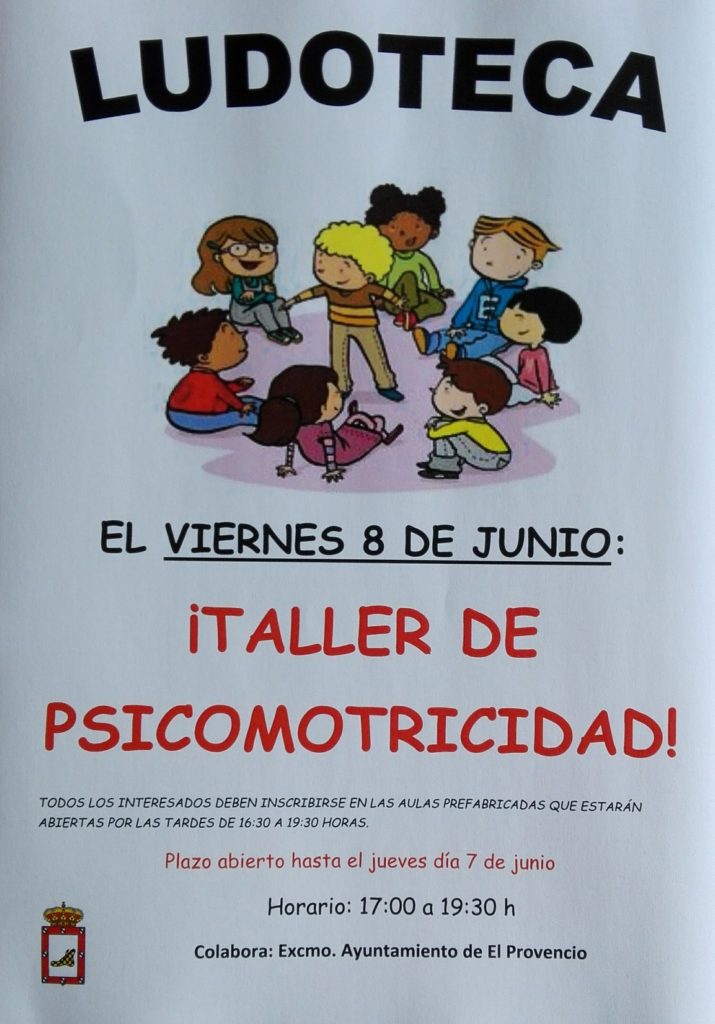 El próximo viernes día 8 de junio la ludoteca oferta el «TALLER DE PSICOMOTRICIDAD»