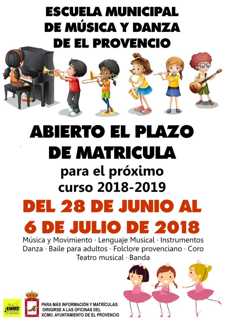 Abierto el plazo de matrícula para el próximo curso 2018-2019 de la Escuela Municipal de Música y Danza