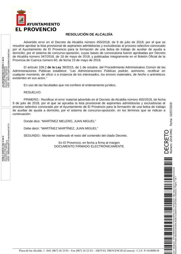 RECTIFICACIÓN ERRORES LISTAS PROVISIONALES ADMITIDOS Y EXCLUIDOS BOLSA TRABAJO AUXILIAR AYUDA A DOMICILIO Y BOLSA TRABAJO AUXILIAR-GEROCULTOR VIVIENDA MAYORES