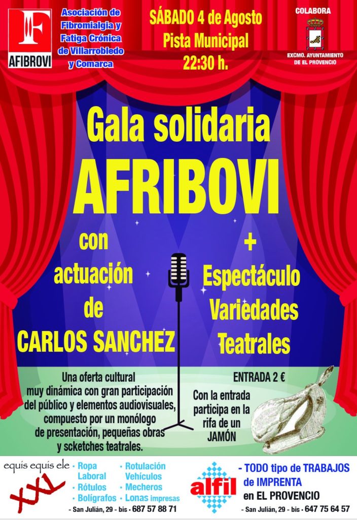 Mañana sábado día 4 de agosto, GALA SOLIDARIA AFIBROVI