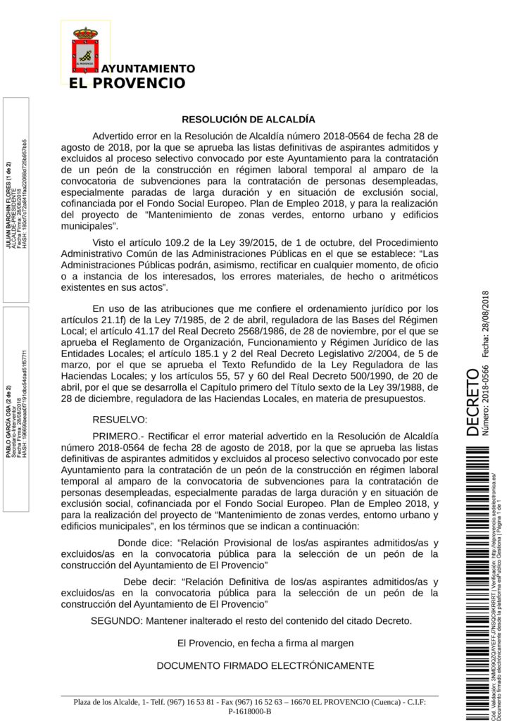 RESOLUCIÓN SUBSANADA LISTA DEFINITIVA UN PEÓN DE LA CONSTRUCCIÓN