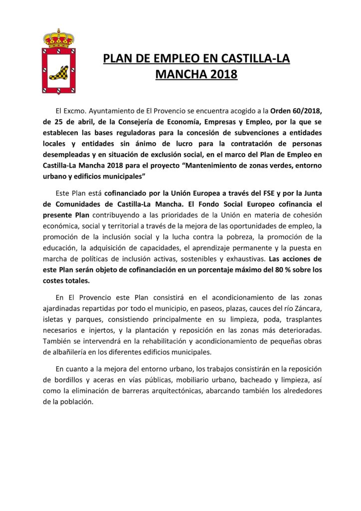 Plan de empleo en Castilla-La Mancha 2018