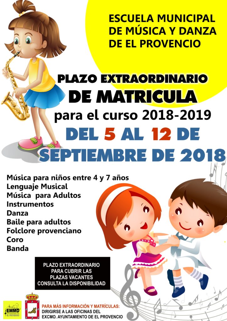 Se abre el plazo extraordinario de matrícula de la Escuela Municipal de Música y Danza desde el 5 hasta el 12 de septiembre