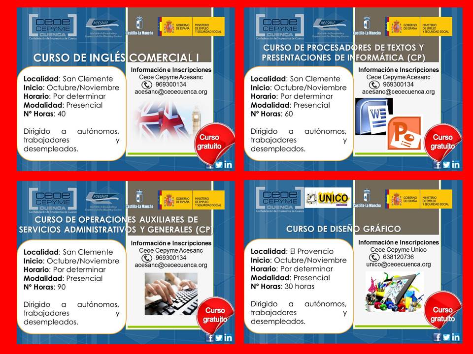 Cursos ofertados por CEOE CEPYME UNICO