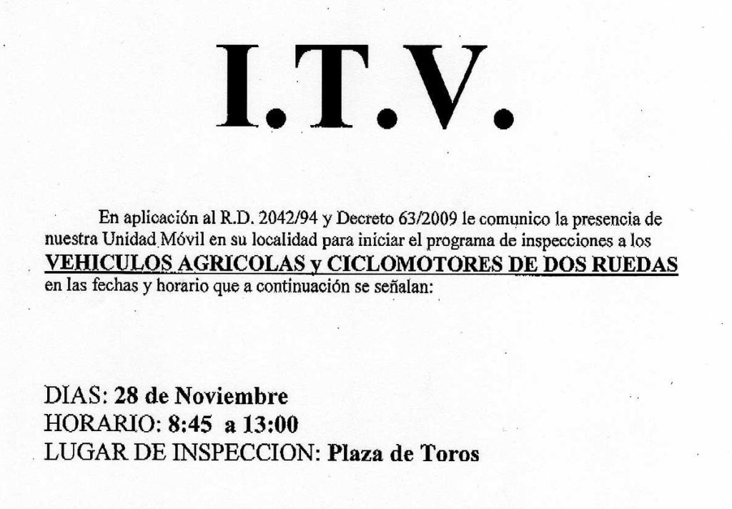 Inspecciones agrícolas y ciclomotores de dos ruedas