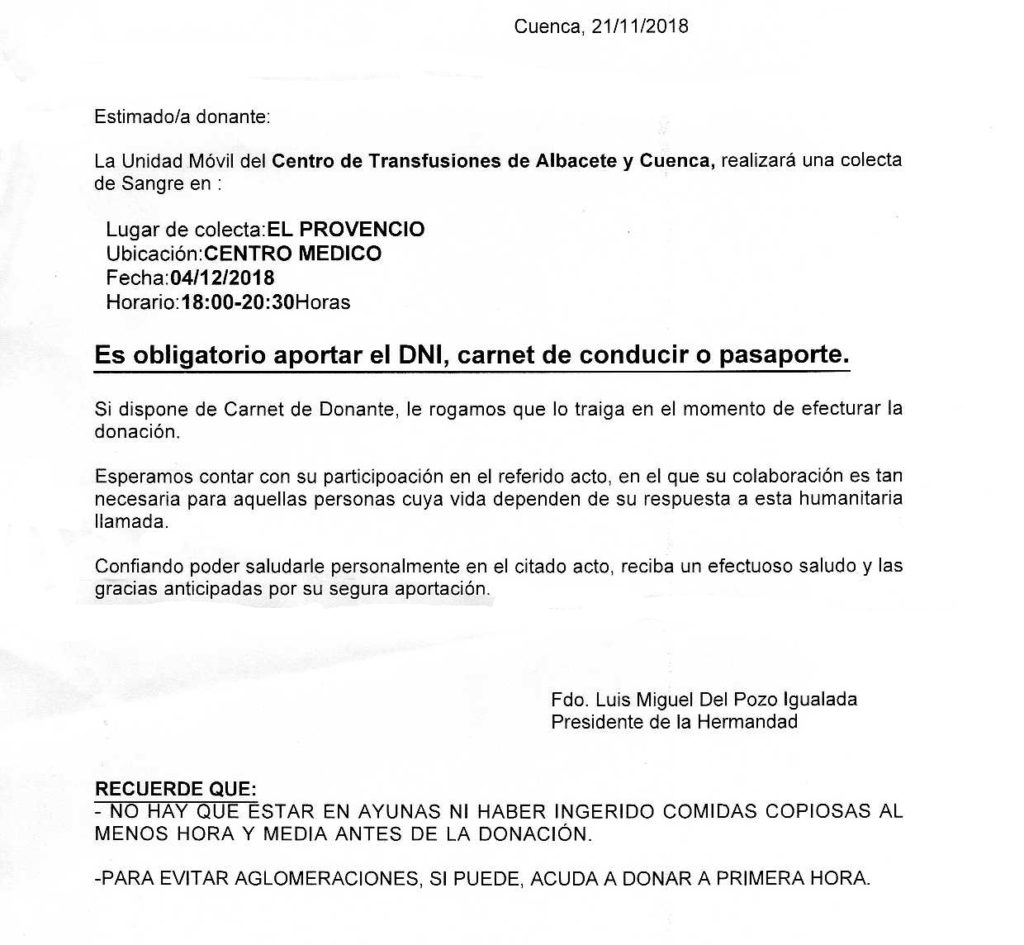 El martes día 4 de diciembre acude a nuestro Centro de Salud y dona sangre