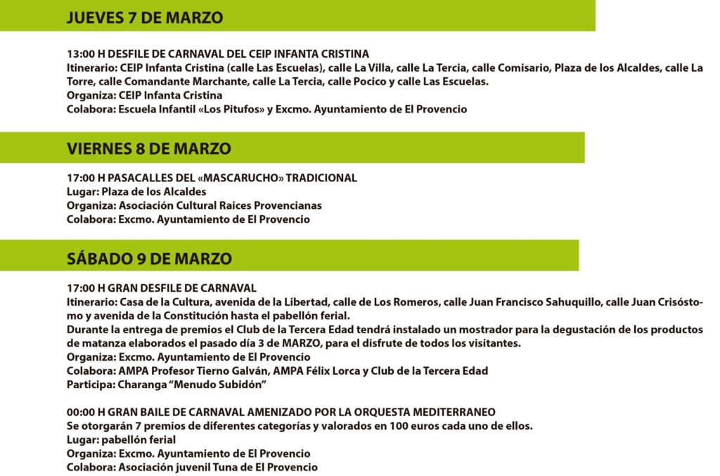 PROGRAMACIÓN DE CARNAVAL 2019