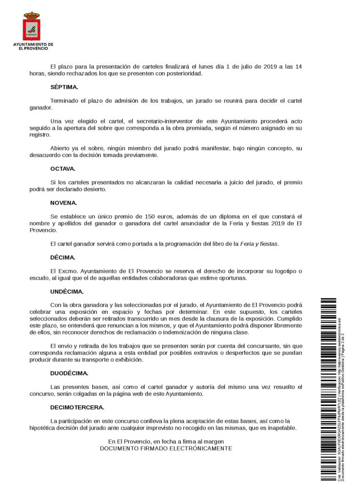 Publicadas las BASES PARA EL CONCURSO DEL CARTEL ANUNCIADOR DE LA FERIA Y FIESTAS 2019