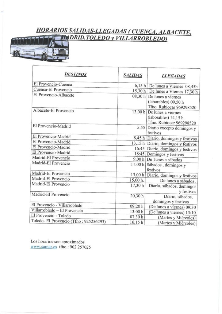 Nuevos horarios de autobuses (actualizados a 10/05/2019)
