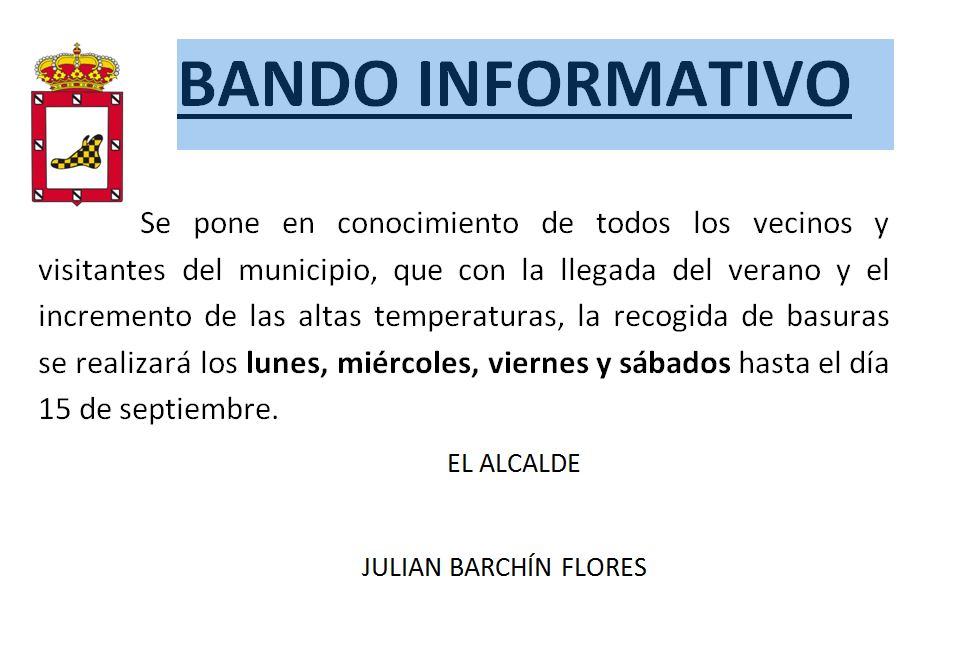 BANDO INFORMATIVO RECOGIDA DE BASURAS
